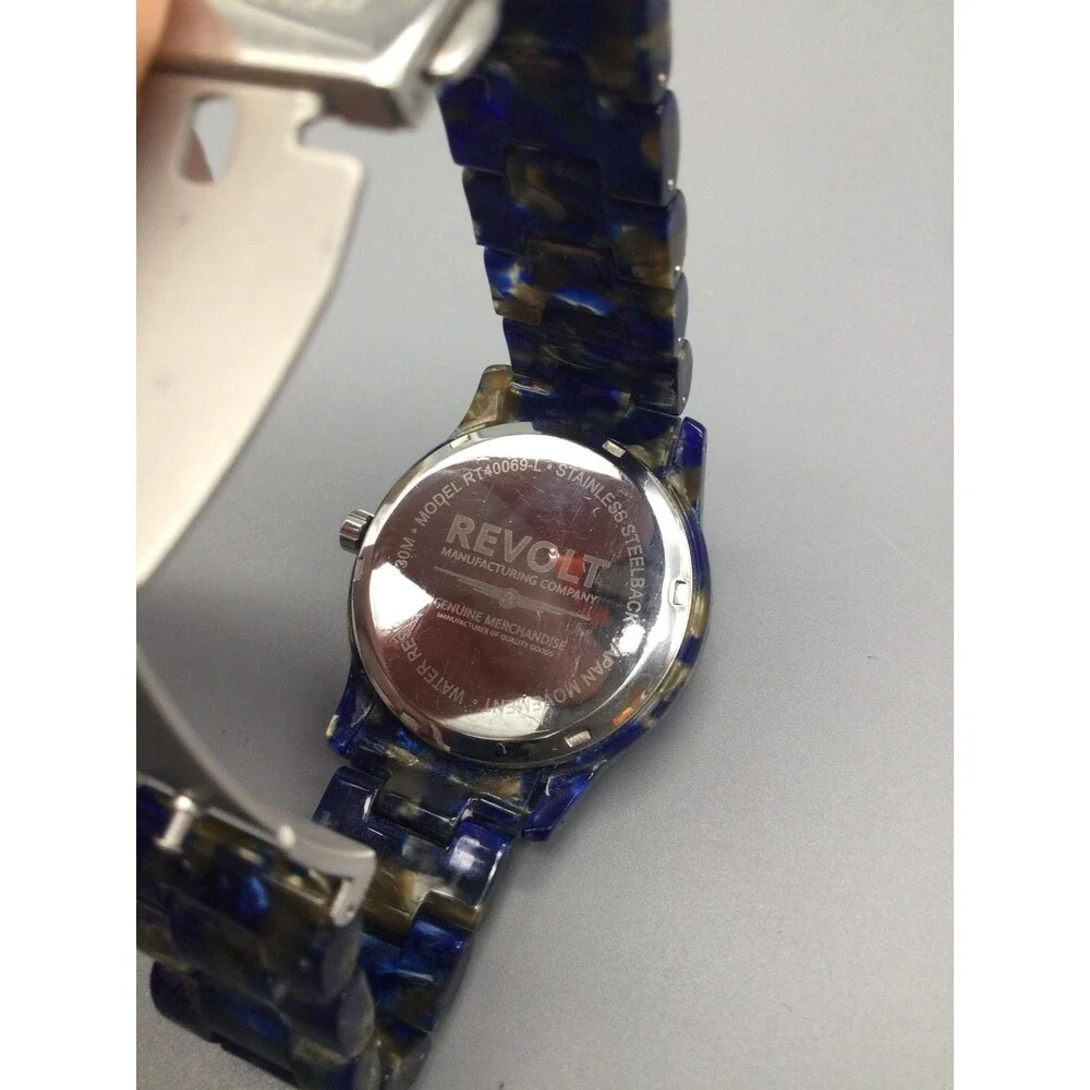Revolt Womens Watch 39mm Blue Pearlized Silver Dial RT40069-L New Battery 6.75